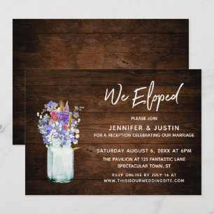Rustic Wood We Eloped Wild Flowers & Mason Jar Invitation