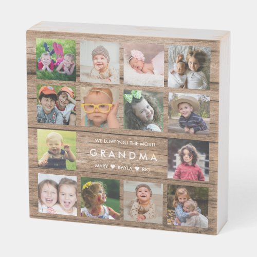 Rustic Wood We Love You Grandma 14 Photo Collage   Wooden Box Sign