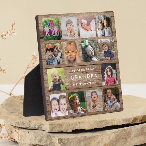 Rustic Wood We Love You Grandpa 14 Photo Collage Plaque