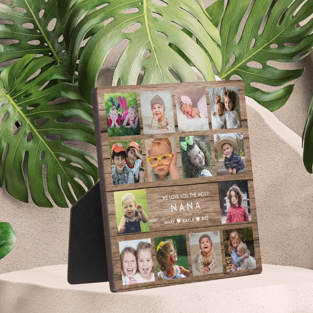 Rustic Wood We Love You Nana 14 Photo Collage Plaque (Creator Uploaded)