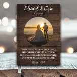 Rustic Wood Wedding Anniversary Custom Photo Frame<br><div class="desc">Capture and commemorate your most cherished moments with our Rustic Wood Wedding Anniversary Keepsake Plaque. Crafted with rustic elegance, this customizable plaque allows you to showcase your love story with personalized text and a stunning photo frame. The inclusion of Genesis 2:24 adds a touch of spiritual significance, symbolizing the enduring...</div>