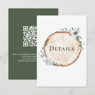 Rustic Wood Wedding botanical Details QR code Enclosure Card