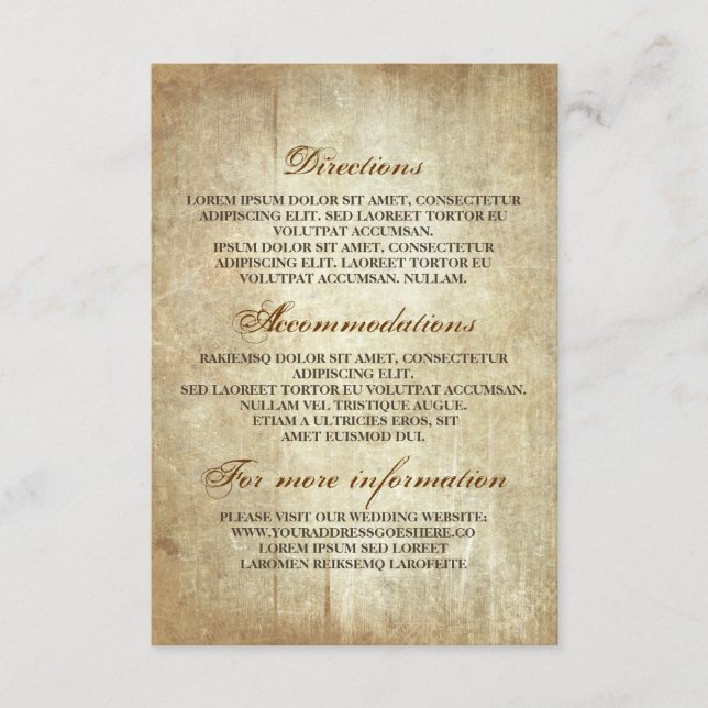 Rustic Wood Wedding Details - Information Enclosure Card (Front)