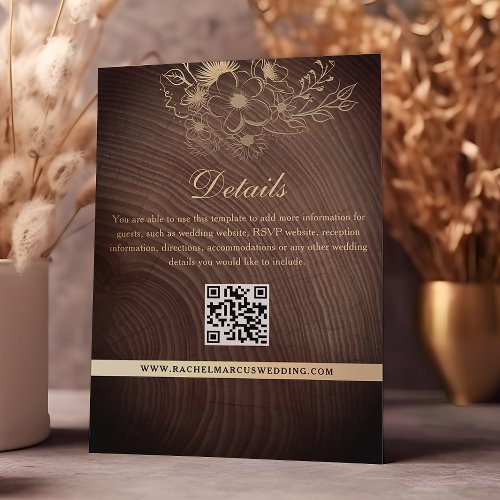 Rustic Wood Wedding Details QR Code Enclosure Card