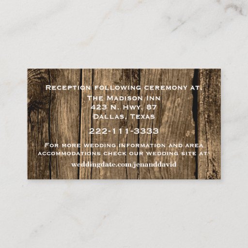 Customizable Rustic Wood Wedding Enclosure Card Business Cards