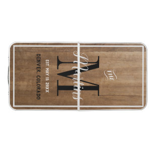 Rustic Wood Wedding Family Monogram Personalized  Beer Pong Table