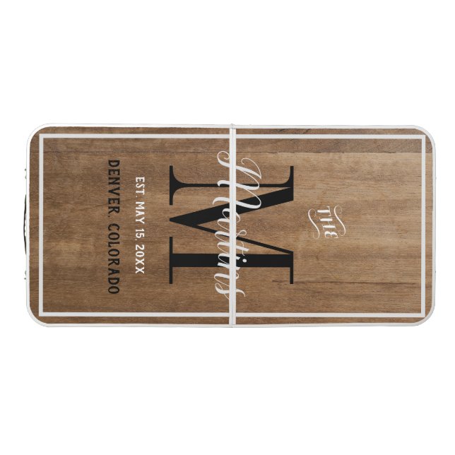 Rustic Wood Wedding Family Monogram Personalized  Beer Pong Table (Top)