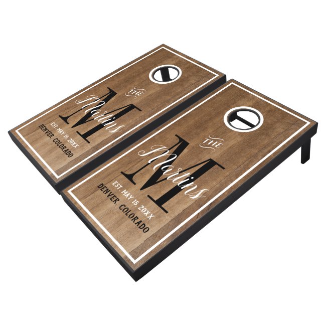 Rustic Wood Wedding Family Monogram Personalized Cornhole Set