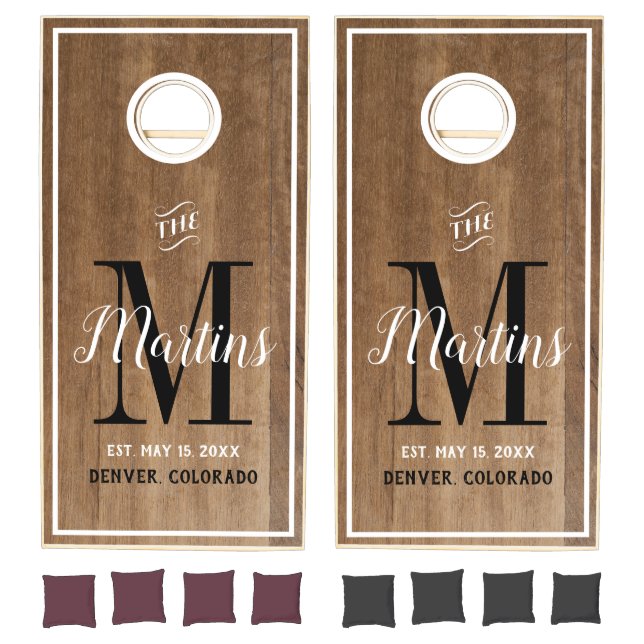 Rustic Wood Wedding Family Monogram Personalized Cornhole Set (Set)
