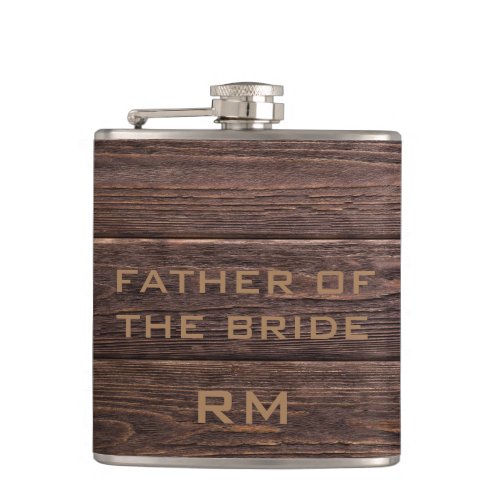 Rustic Wood Wedding Father of The Bride Initials Flask