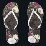 Rustic wood Wedding Flip Flops<br><div class="desc">Rustic wood Wedding design with lace details and string of lights. Beautiful floral details are in first plan and make these design elegant and chic. Design is easy to personalize, if you wish to change fonts please Click to customize further. This design is perfect for outdoor weddings and barn theme...</div>