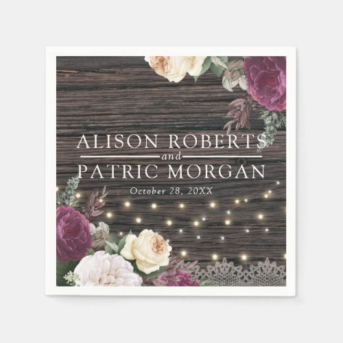 Rustic wood Wedding Floral Lace Napkins