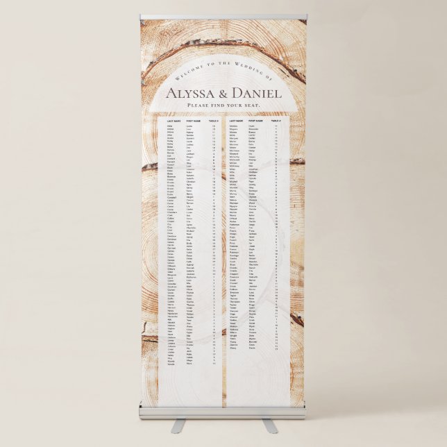 Rustic Wood Wedding Guest Alphabetical last names Retractable Banner (Front)