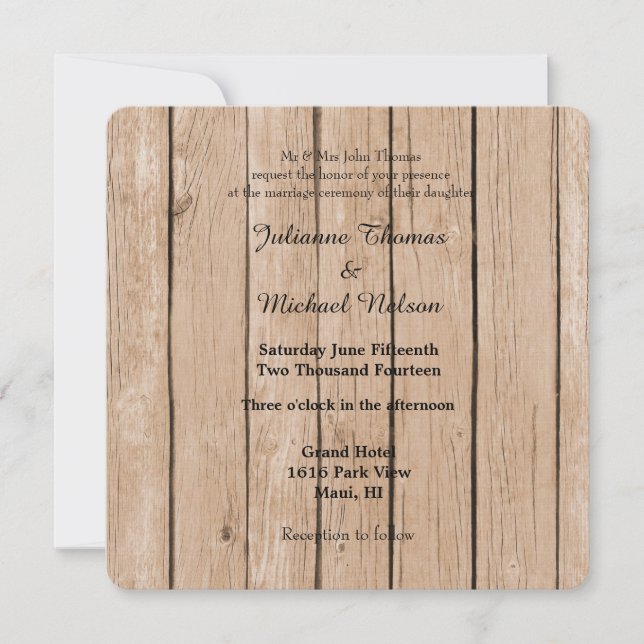 Rustic Wood Wedding Invitation (Front)