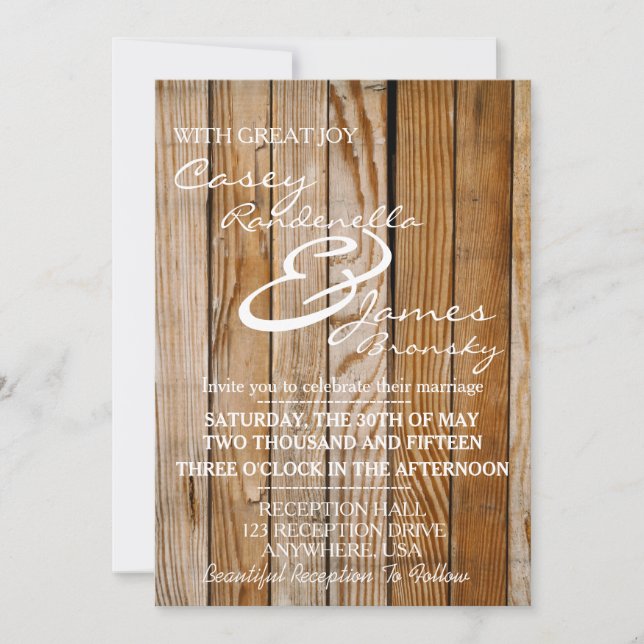 Rustic Wood Wedding Invitation (Front)