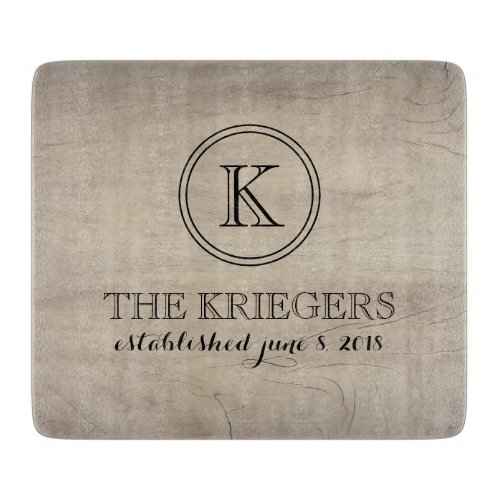 Rustic Wood Wedding Monogram Established Year Cutting Board