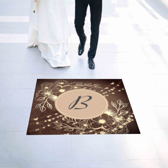 Rustic Wood Wedding Monogram Floor Decal (Wedding)