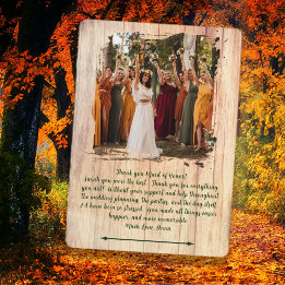 Rustic Wood Wedding Party Thank You Photo Message