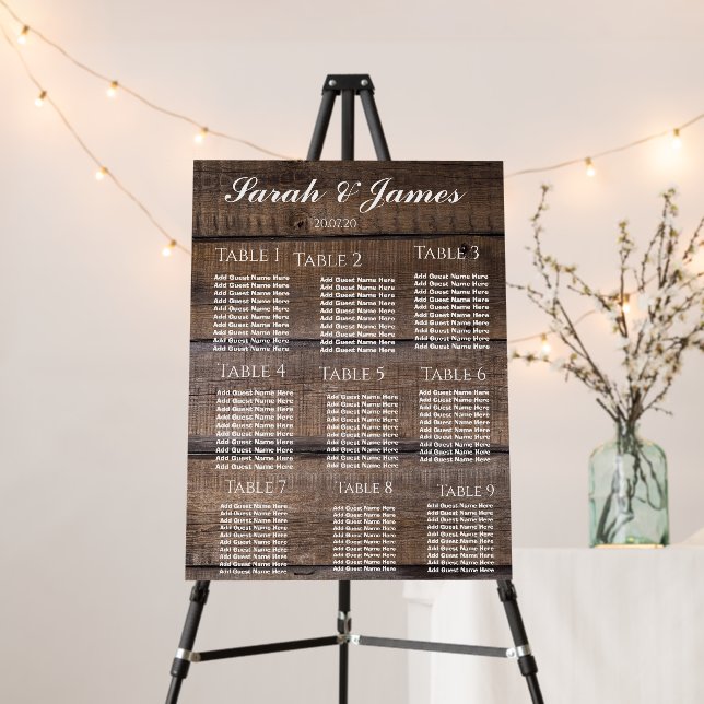 Rustic Wood Wedding Personalised Seating Chart Foam Board (In Situ (Stand))