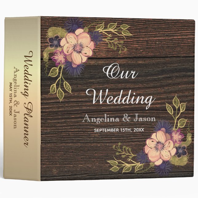 Rustic Wood Wedding Photo Album 3 Ring Binder (Front/Spine)