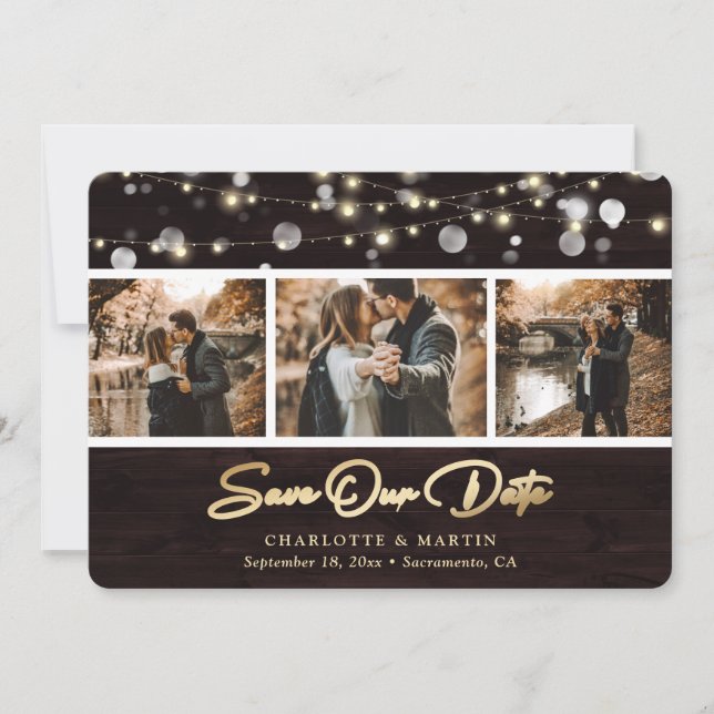 Rustic Wood Wedding Photo Save Our Date Card (Front)