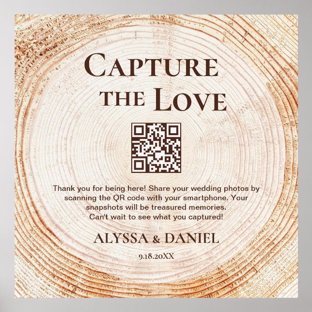 Rustic wood wedding photo sharing QR code  Holder (Front)