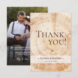 Rustic Wood Wedding Photo small Thank You Card