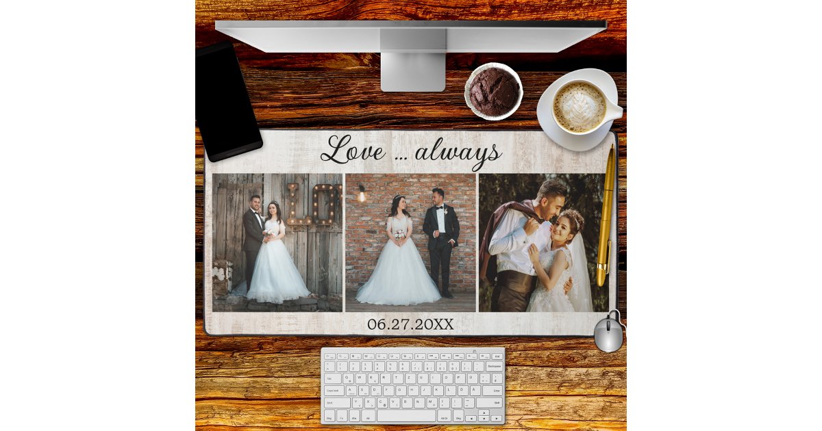 Rustic Photo Mat Rustic Wood Wedding Photo Template Desk Mat | Zazzle