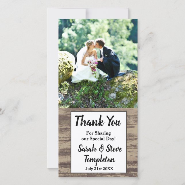 Rustic Wood Wedding Photo Thank You (Front)