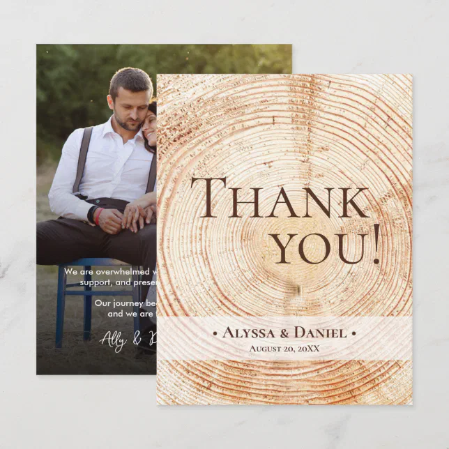 Rustic Wood Wedding Photo Thank You Card | Zazzle