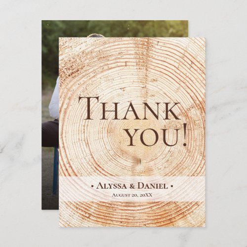 Rustic Wood Wedding Photo Thank You Card