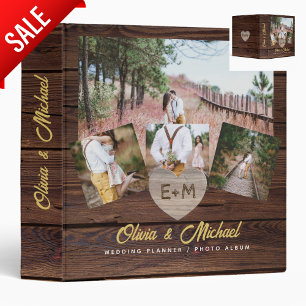 Rustic Wood Wedding Planner Photo Album Newlyweds  3 Ring Binder