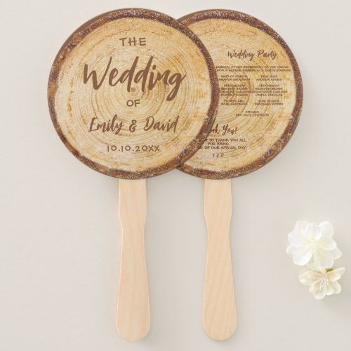 Rustic Wood Wedding Program Brown Handwriting Hand Fan