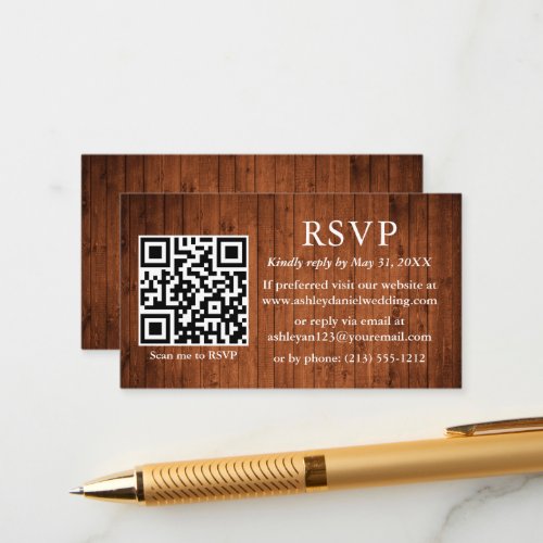Rustic Wood Wedding QR RSVP Enclosure Card