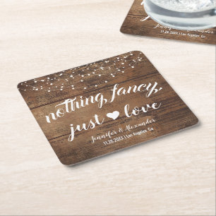 Rustic Wood Wedding Reception Square Paper Coaster