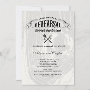 Rustic Wood Wedding Rehearsal Dinner BBQ Party Invitation