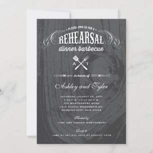 Rustic Wood Wedding Rehearsal Dinner BBQ Party Invitation