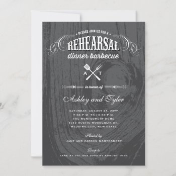 Rustic Wood Wedding Rehearsal Dinner Bbq Party Invitation by fatfatin_blue_knot at Zazzle