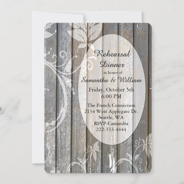 Rustic Wood Wedding Rehearsal Dinner Invitation (Front)