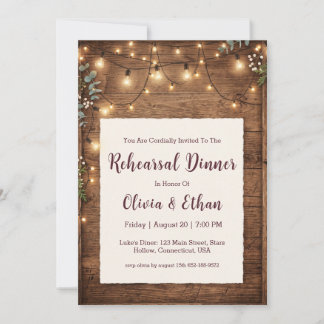 rustic wood wedding rehearsal dinner invitations
