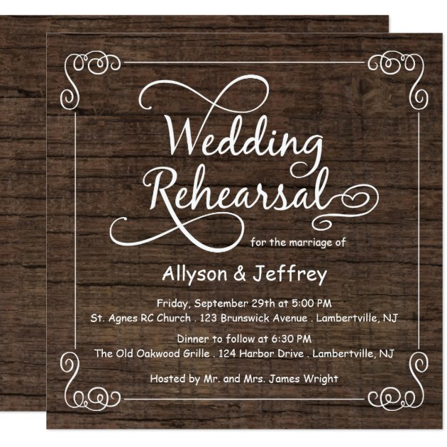 Rustic Wood Wedding Rehearsal Dinner Invitations