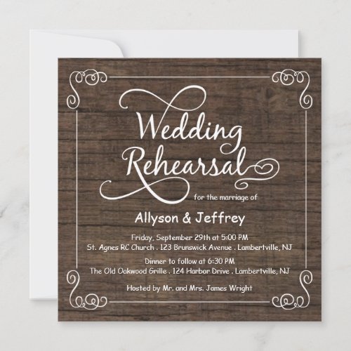 Rustic Wood Wedding Rehearsal Dinner Invitations