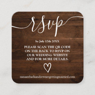 rustic wood wedding rsvp Qr code Enclosure Card