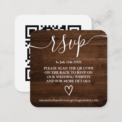 rustic wood wedding rsvp Qr code Enclosure Card