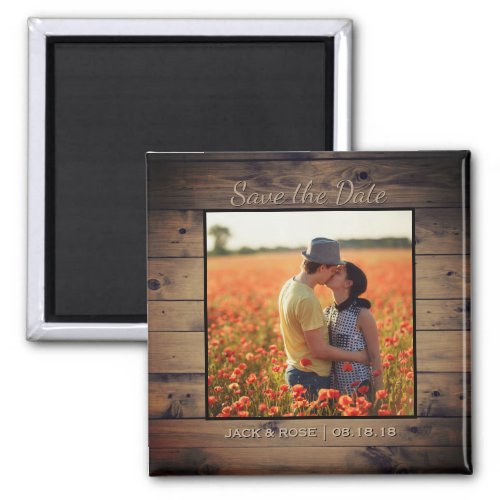 Rustic Wood Wedding Save the Date Custom Photo Magnet