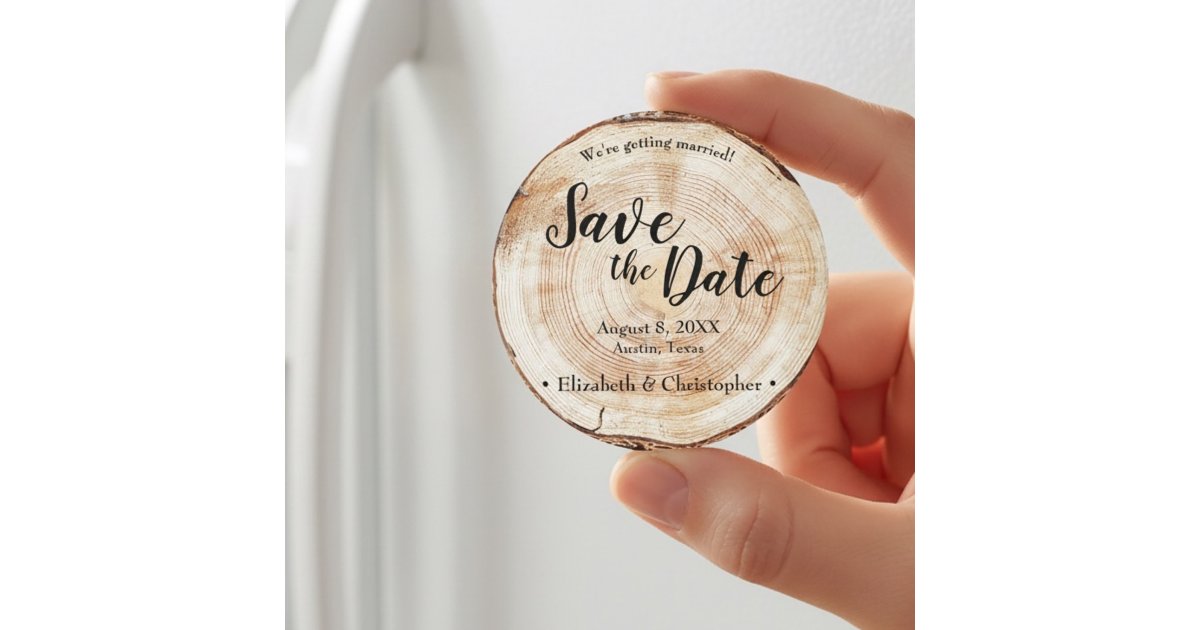 Rustic wood Wedding Save the date Personalized Magnet | Zazzle