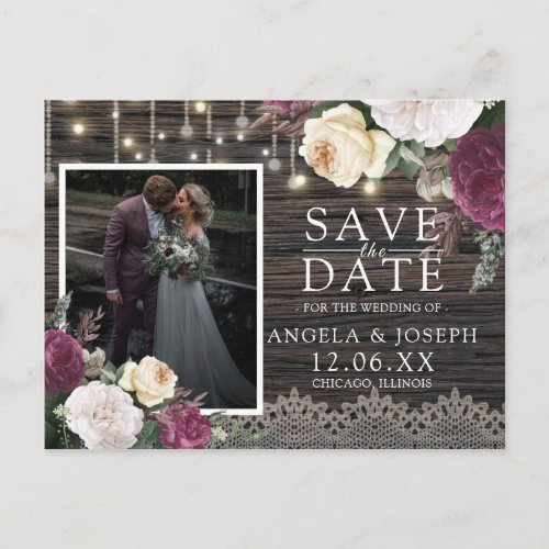 Rustic wood Wedding Save the Date Photo Announcement Postcard