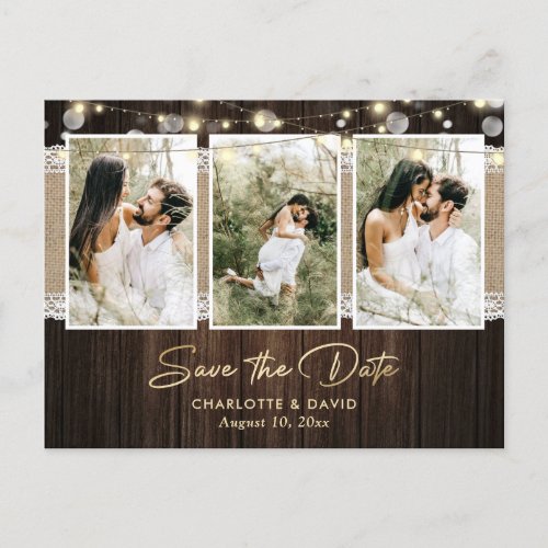 Rustic Wood Wedding Save The Date Photo Postcards