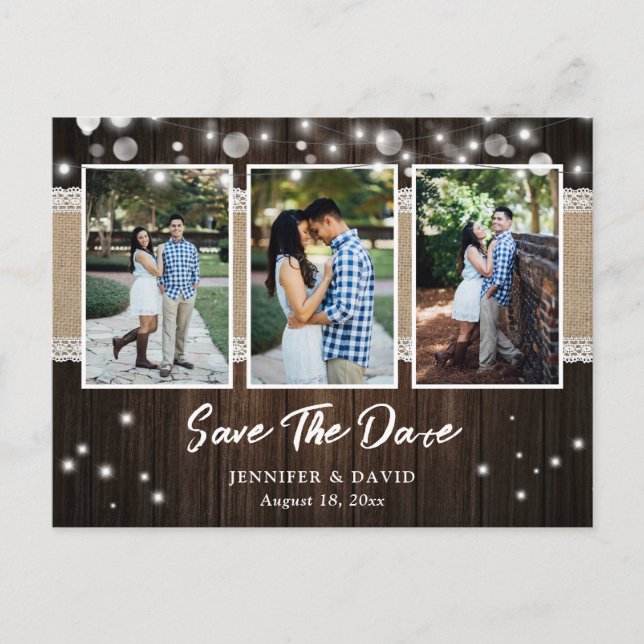 Rustic Wood Wedding Save The Date Photo Postcards (Front)