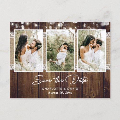 Rustic Wood Wedding Save The Date Photo Postcards